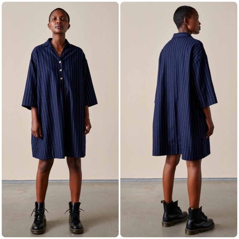 New! Bellerose Atelier Pine Stripe Navy Oversized Dress — image 2 of 8